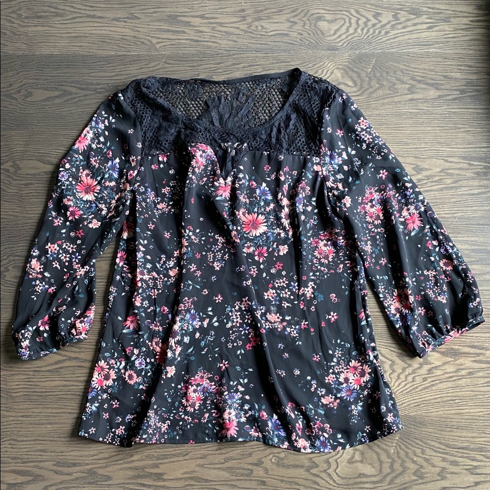 Black floral blouse